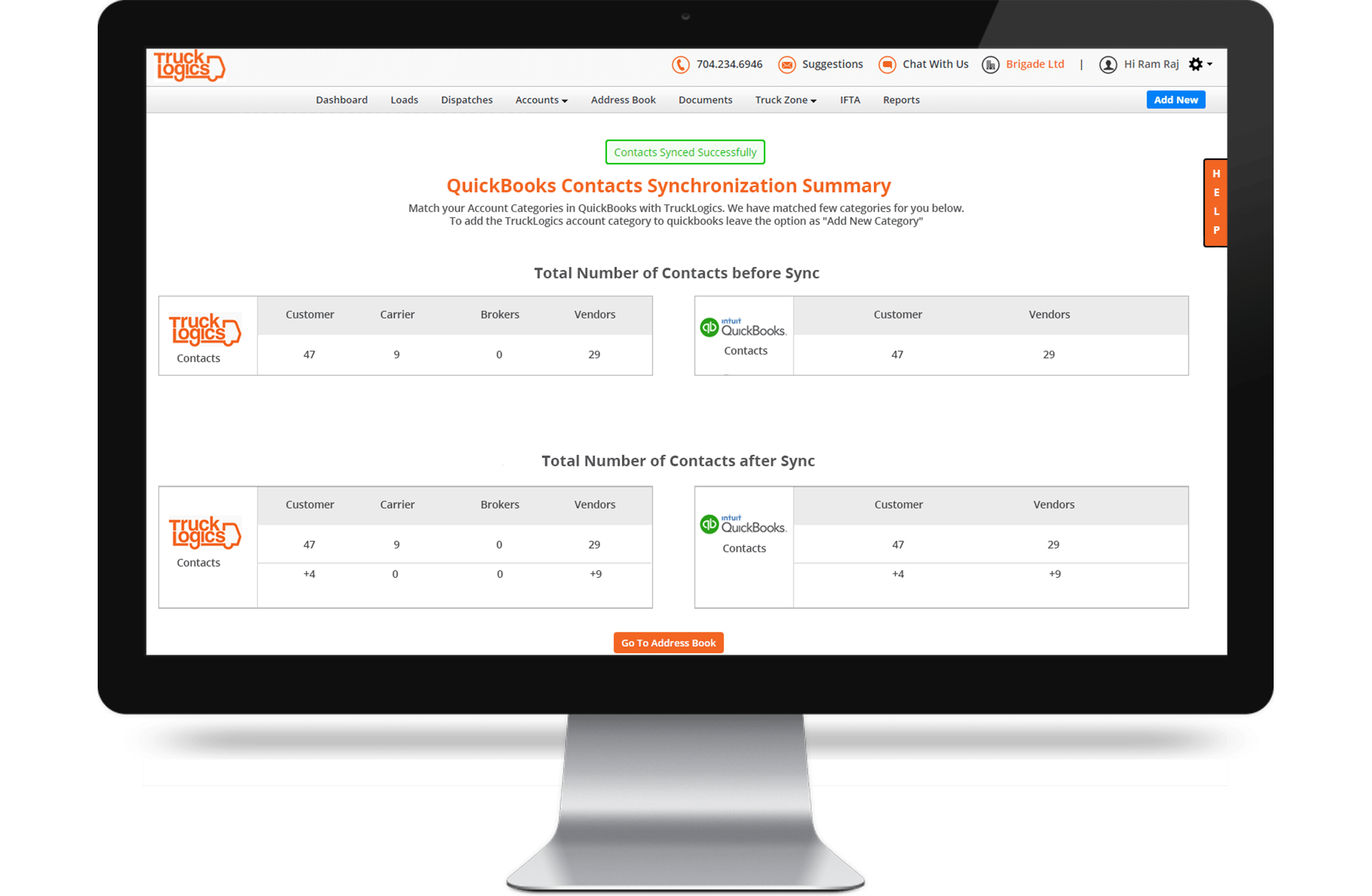 quickbooks summary with trucklogics